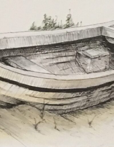Old Boat on sandy beach drawing